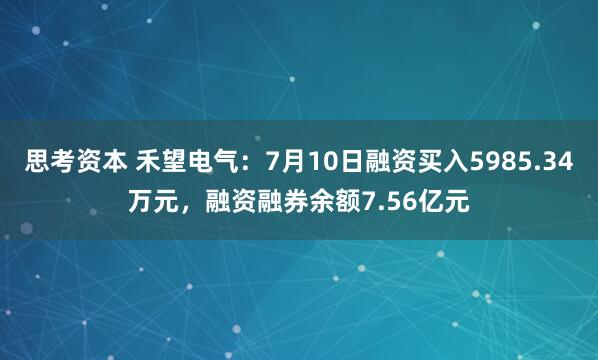 思考资本 禾望电气：7月10日融资买入5985.34万元，融资融券余额7.56亿元